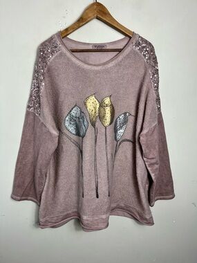 ViaVitale Made In Italy Mohair Blend Oversized Mauve Scoop Neck Sweater Size L